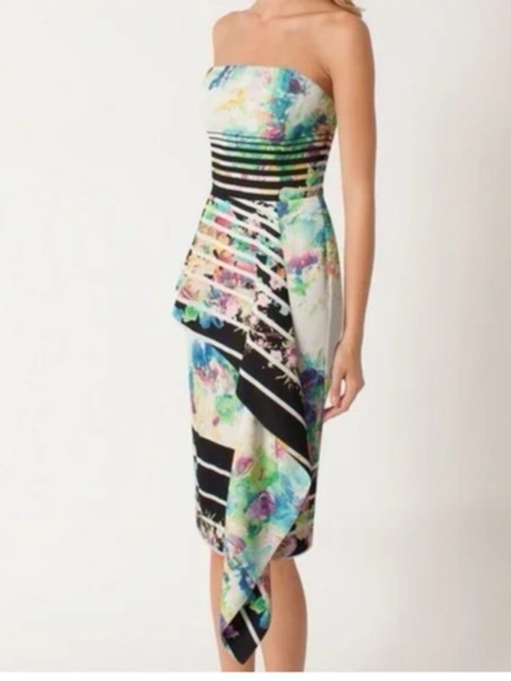 Women’s BLACK HALO Blythe floral draped strapless dress- Size 8